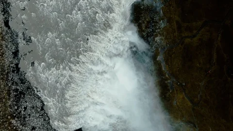 Aerial top down view of Dettifoss waterfall in North Iceland Stock Footage 117350041