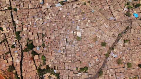 Aerial top down view of dharavi slum in mumbai, india Stock Footage 336895021