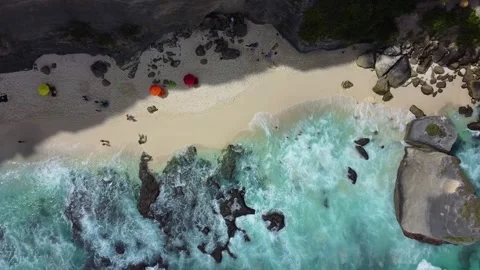 Aerial top down view of diamond beach in nusa penida, bali Stock Footage 336593928