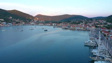 Aerial top-down view of docked sailboats.  Top down view of yachts in the marina Stock Footage 203814673