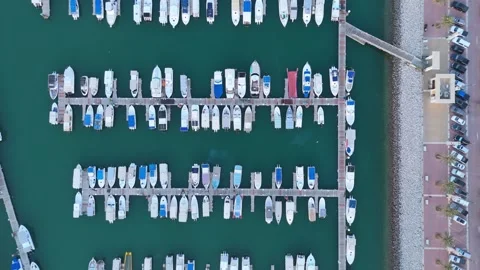 Aerial Top-Down View of Docked Boats at Marina in Kuwait – 4K Drone Footage. Stock Footage 309754070