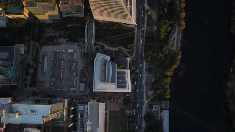 Aerial Top Down View of Downtown Austin Skyscrapers and Streets Texas Stock Footage 325351611