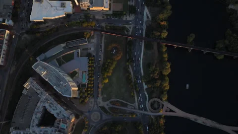 Aerial Top Down View of Downtown Austin Skyscrapers and Streets Texas Stock Footage 325351615