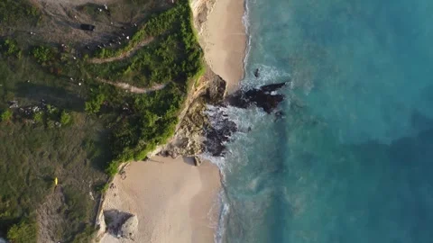 Aerial top down view of Dreamland Beach cliffs, Bali Stock Footage 329005751