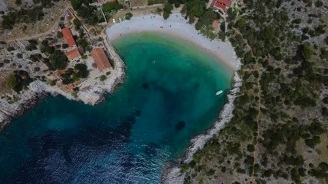 Aerial top down view of dubovica beach on hvar island, croatia Stock Footage 340181897