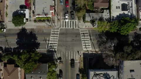 Aerial Top Down View of Echo Park Intersection With Cars Passing Stock Footage 346656502