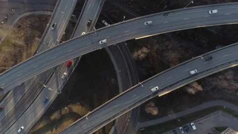 Aerial top down view of elevated highway traffic Stock Footage 130725067