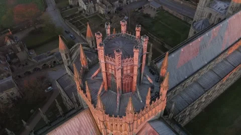Aerial top down view Ely Cathedral in Cambridgeshire. Holy and undivided Trinity 스톡 동영상 251040043