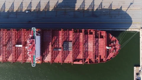 Aerial top down view of empty container ship 4k Stock Footage 98003471