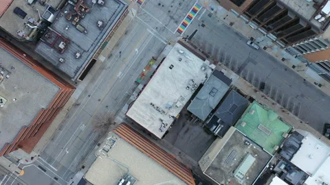 Aerial top down view of empty city street Stock Footage 144588880