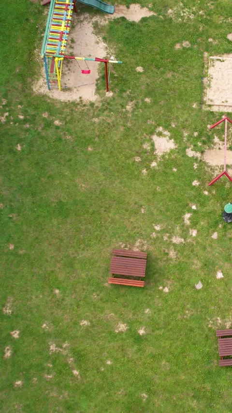 Aerial Top Down View Of Empty Children Playground In Poland Stock Footage 335293688