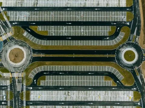 Aerial top down view of empty parking lot Stock Photos