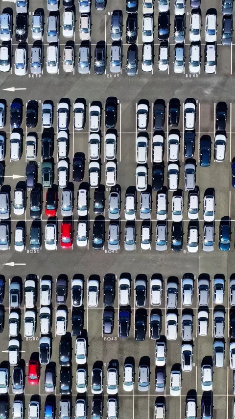 Aerial Top-Down View of Export Cars at Port of Bordeaux, France Stock Footage 344431232