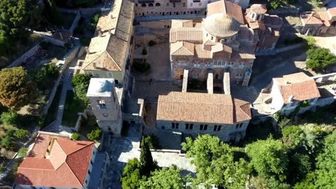 Aerial top down view of the famous monastery of Hosios Loukas in Greece Stock Footage 146289678