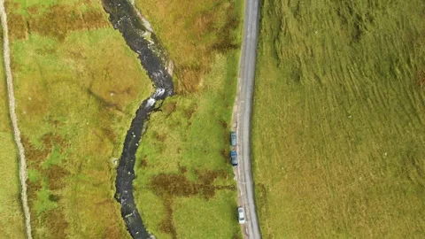Aerial top-down view of the famous Honister Pass, Lake District region, UK Stockbeeldmateriaal 248702422