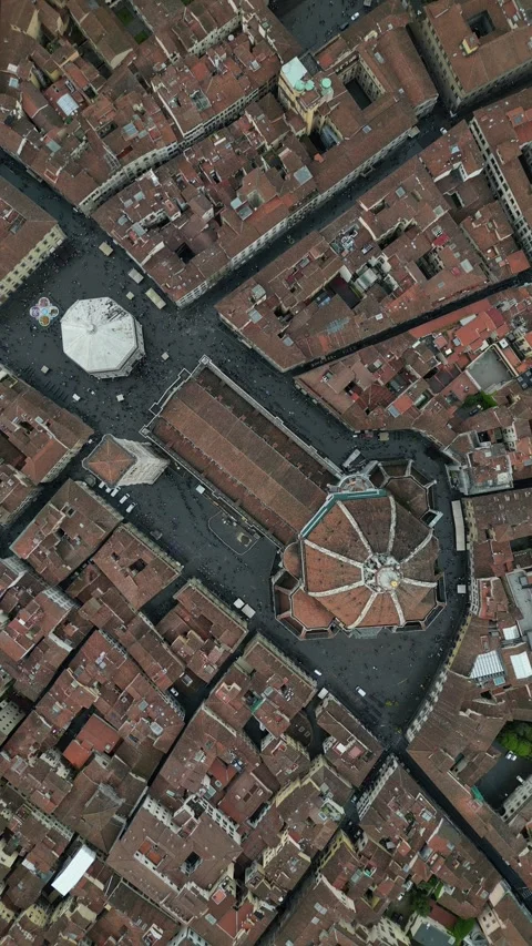 Aerial Top Down View of Florence Cathedral in Piazza Del Duomo, Tuscany, Italy Stock Footage 335818981