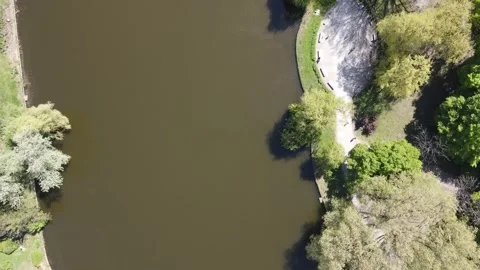 Aerial top down view of flowing Lietzens... | Stock Video | Pond5