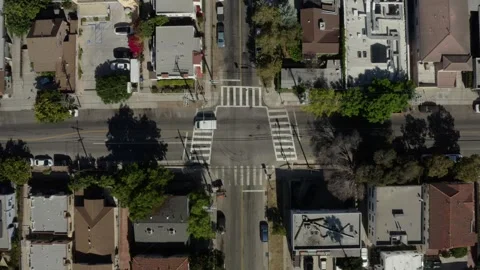 Aerial Top Down View of Four Way Intersection in Echo Park Stock Footage 346656512