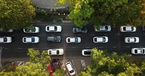 Aerial top down View of freeway busy city rush hour heavy traffic jam highway. Stock Footage 92137249