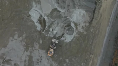 Aerial top down view of a front loader operating in a quarry Видео 343846386