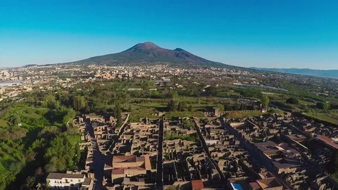 Aerial top down view gaining altitude above Pompeii. Ancient city in Italy. Stock Footage 107795963