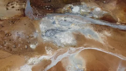 Aerial Top Down View of Geothermal Mud Pools in Iceland Stock Footage 344169450