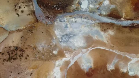 Aerial Top Down View of Geothermal Mud Pools in Iceland Stock Footage 344170037