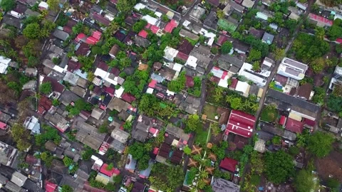 Aerial top down view of gili trawangan village in indonesia Video stock 336594202