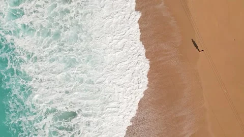 Aerial top down view Gjipe Beach with woman walking enjoy relax on sandy sh.. Stock Footage 333206325