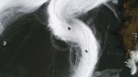 Aerial top down view of go-karts also written as go-carts 4k Stock Footage 117914688