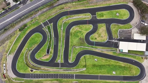 Aerial top down view of go kart racing track Video stock 342325773