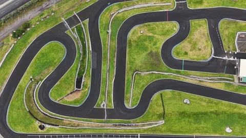 Aerial top down view of go kart racing track Video stock 342325837