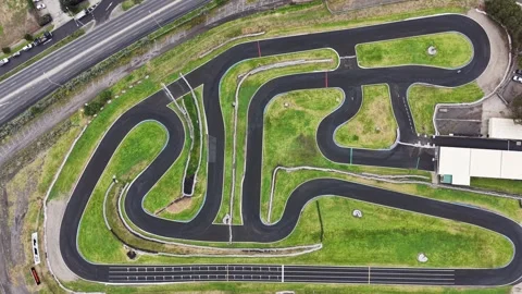 Aerial top down view of go kart race track circuit 스톡 동영상 342325851