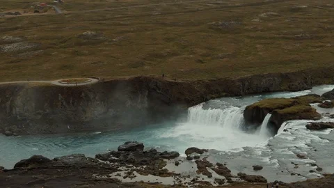 Aerial top down view of Godafoss waterfall in North Iceland Stock Footage 119207902