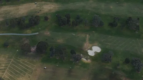 Aerial top-down view of a golf course Vidéo 342578224