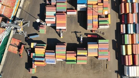 Aerial top down view of the harbor and container terminal Stock Footage 111838019