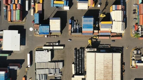 Aerial top down view of the harbor and container terminal Stock Footage 111838059