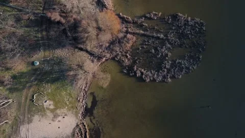 Aerial top down view of Havel river nature scene during spring in Berlin Ge.. Vídeos de archivo 244123019