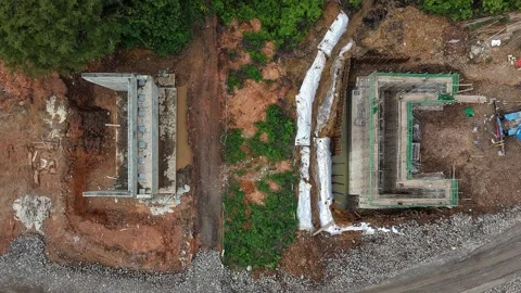 Aerial Top Down View of Heavy Industrial Construction Site Stock Footage 340178240