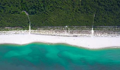 Aerial Top Down View of Hel Peninsula Beach and Baltic Sea Stock Photos