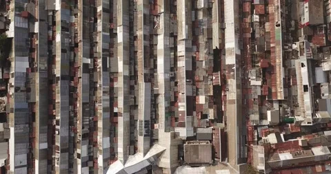 Aerial top-down view high altitude of slum Stock Footage 140439615