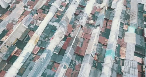 Aerial top-down view high altitude of slum Stock Footage 145347499