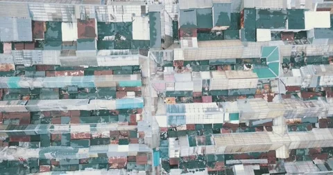 Aerial top-down view high altitude of slum Stock Footage 145347510