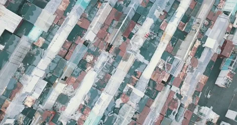 Aerial top-down view high altitude of slum Stock Footage 145347521