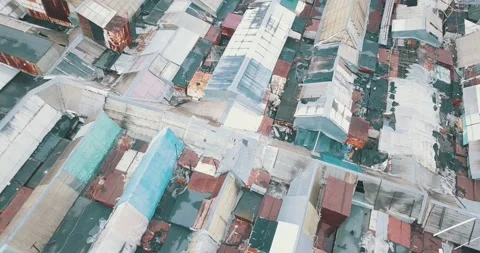 Aerial top-down view high altitude of slum Stock Footage 145347544