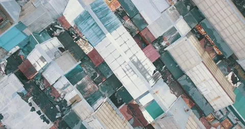 Aerial top-down view high altitude of slum Stock Footage 145347583