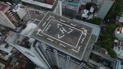 Aerial top down view of high tower heliport Stock Footage 153757218