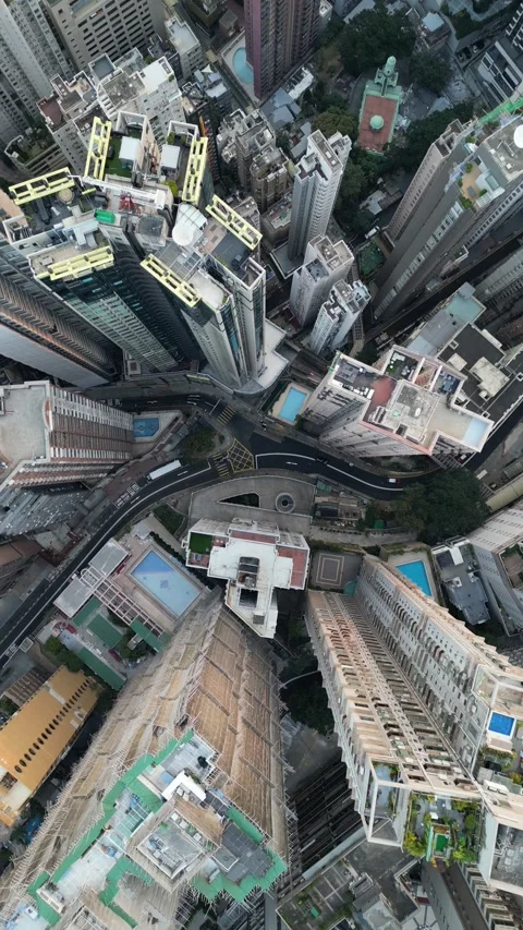 Aerial Top Down View of High Rise Apartments in Hong Kong Stock Footage 335810579