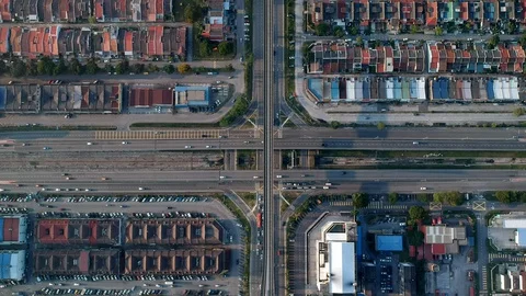 Aerial top down view of a highway intersection. Stock Footage 129861907