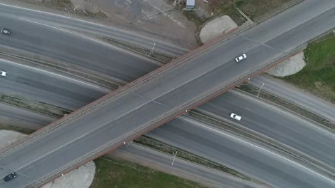 Aerial top down view of highway interchange junction road with traffic Stock-Footage 170137429